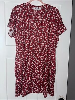 Temofon Women's Burgundy Floral Short Sleeve Dress